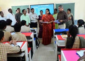District Collector inspecting special Class 10 study sessions and school facilities at ZP High School, Pedakapavaram, Akividu mandal.