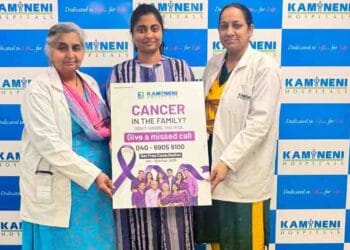 Genetic counsellor at Kamineni Hospitals discusses family history and cancer risk with a patient during the World Cancer Day awareness drive.