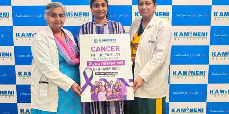 Genetic counsellor at Kamineni Hospitals discusses family history and cancer risk with a patient during the World Cancer Day awareness drive.