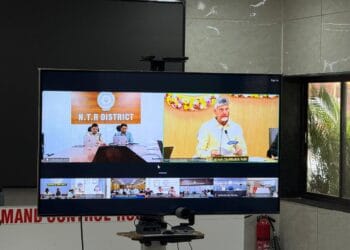 District Collector Dr. G. Lakshmisha briefing officials via video conference on ensuring uninterrupted gravel supply for Amaravati infrastructure projects.