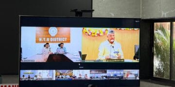 District Collector Dr. G. Lakshmisha briefing officials via video conference on ensuring uninterrupted gravel supply for Amaravati infrastructure projects.