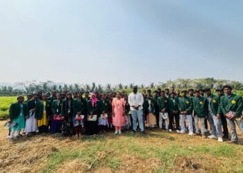 NS Agricultural College students during Tulasi Seeds Industrial Visit learning seed processing and quality testing