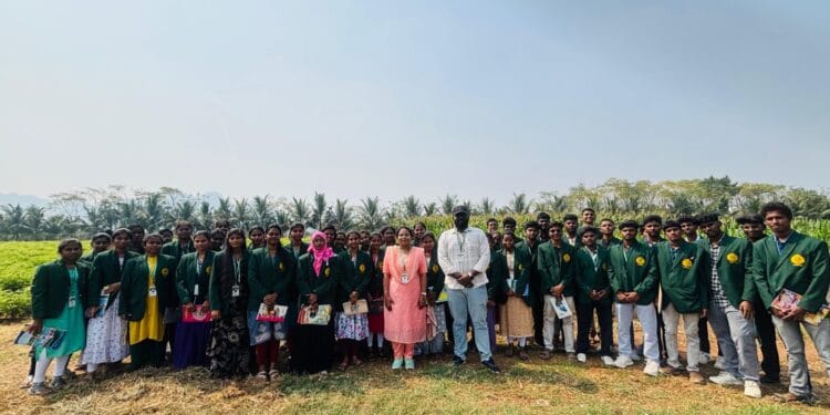 NS Agricultural College students during Tulasi Seeds Industrial Visit learning seed processing and quality testing