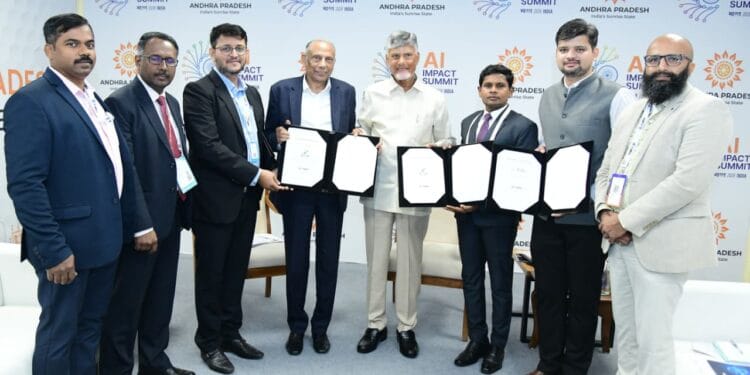 Andhra Pradesh Chief Minister Chandrababu Naidu witnesses exchange of AI MoUs with IBM, NxtGen and BharatGen at AI Impact Summit in New Delhi