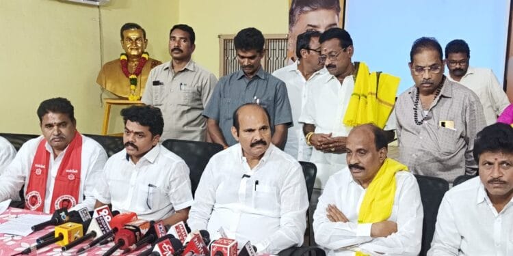 Kolusu Parthasarathy addressing media at TDP office in Eluru