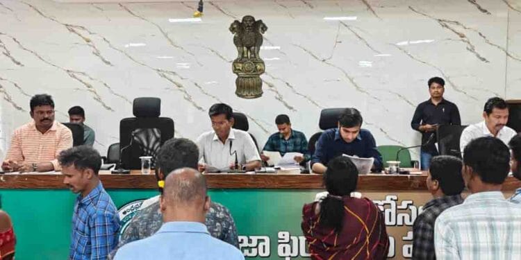 ASR District Collector Dinesh Kumar addressing grievance meeting in Paderu