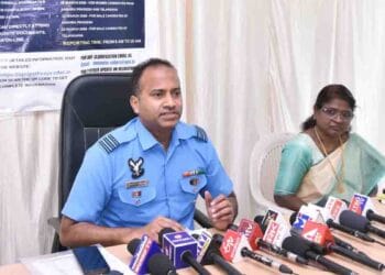 Air Force recruiting officer Wing Commander Sheikh Yakoob Ali addressing media about Agniveer Vayu open recruitment rally at Nagarjuna University in Guntur.