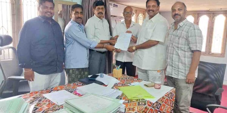 Farmer Kanteti Anjaiah submitting land documents under Amaravati capital land pooling initiative