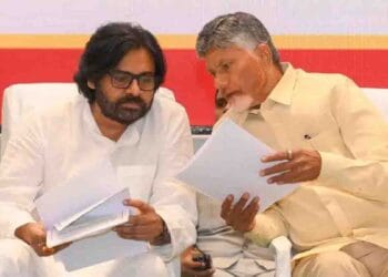 Andhra Pradesh Chief Minister Chandrababu Naidu and Deputy Chief Minister Pawan Kalyan during a government meeting amid discussions on Andhra Pradesh Cabinet Expansion.