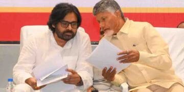 Andhra Pradesh Chief Minister Chandrababu Naidu and Deputy Chief Minister Pawan Kalyan during a government meeting amid discussions on Andhra Pradesh Cabinet Expansion.