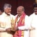 Dr Srinivasa Prasad Sakhamuru receiving Ugadi Award from Andhra Pradesh Chief Minister Chandrababu Naidu in Vijayawada