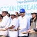 Minister Nara Lokesh laying the foundation stone for the Sagar Defence Project at Juvvaladinne in Nellore district