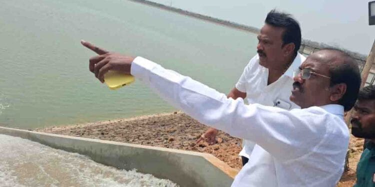 Eluru MLA Badeti Chanti inspecting Pumpula Cheruvu and summer storage tank works near Denduluru