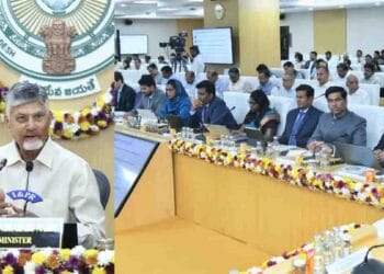 Chandrababu Naidu addressing district collectors during the Collectors Conference in Amaravati