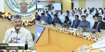 Chandrababu Naidu addressing district collectors during the Collectors Conference in Amaravati