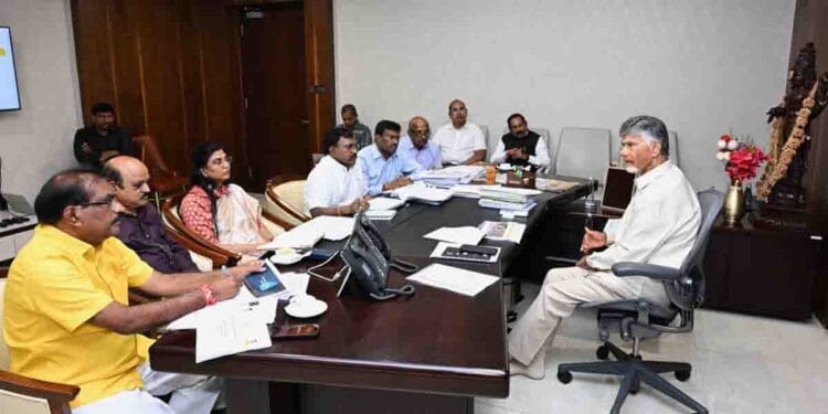 AP Chief Minister Chandrababu Naidu reviewing major irrigation projects including Polavaram and Veligonda with officials in Amaravati.
