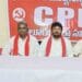 CPI State Secretary Gujjula Eswaraiah addressing a press conference in Eluru criticizing US attacks and announcing protest programmes.