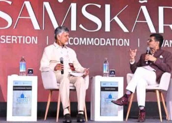 Andhra Pradesh Chief Minister N Chandrababu Naidu speaking at the Raisina Dialogue Conference in New Delhi on technology, governance and population management policy.