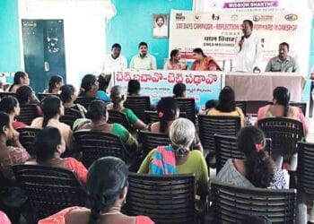 Officials and social workers attending Child Marriage Free India Campaign workshop at Veeravasaram MPDO office