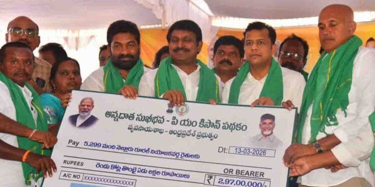 Collector Himanshu Shukla at PM Kisan Annadata Sukhibhava funds release program in Pottepalem village Nellore