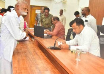 Nellore Collector Himanshu Shukla receiving petitions at Praja Samasya Parishkar Vedika