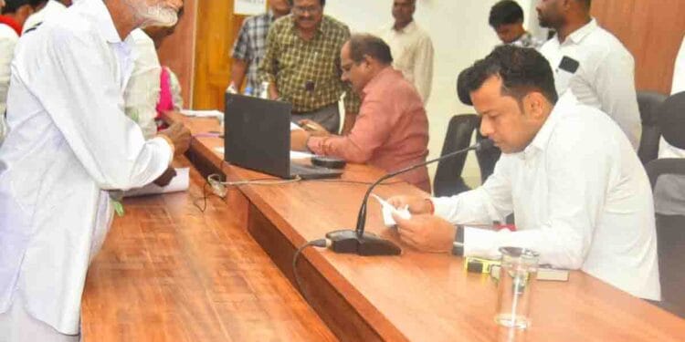 Nellore Collector Himanshu Shukla receiving petitions at Praja Samasya Parishkar Vedika