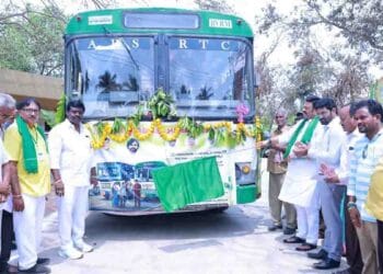 Deputy Speaker Raghurama Krishnam Raju launching Divyang Shakti Scheme at Undi bus stand