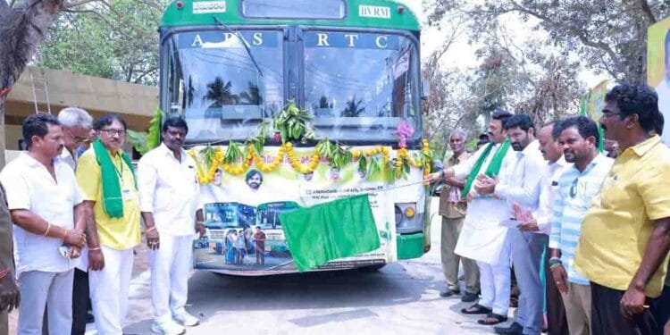Deputy Speaker Raghurama Krishnam Raju launching Divyang Shakti Scheme at Undi bus stand