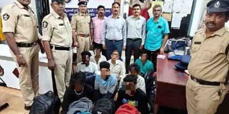 Police seizing 65 kg ganja at Vijayawada Railway Station during inspection