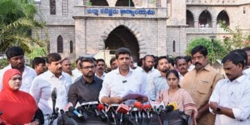 Union Minister Pemmasani Chandrasekhar reviewing Guntur development works at Collectorate meeting