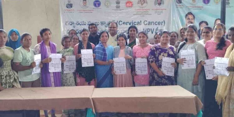 Rapthadu MLA Paritala Sunitha inspecting HPV vaccination program at Kurugunta PHC