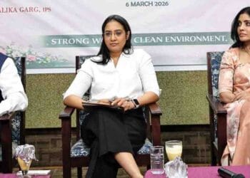 IPS officer Malika Garg speaking at the APPCB Women’s Day celebrations in Vijayawada.