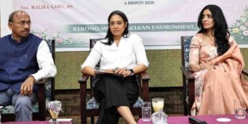 IPS officer Malika Garg speaking at the APPCB Women’s Day celebrations in Vijayawada.