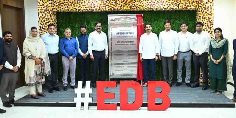 Minister Kondapalli Srinivas at APEDB office inauguration in Mangalagiri