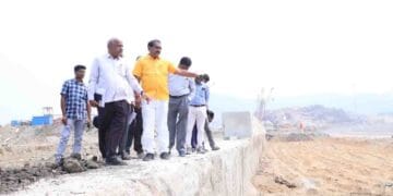 Andhra Pradesh Water Resources Minister Nimmala Ramanaidu inspecting Polavaram project works and reviewing progress with officials