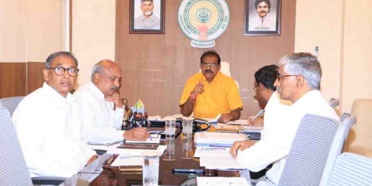 Minister Nimmala Ramanaidu reviewing irrigation works via video conference