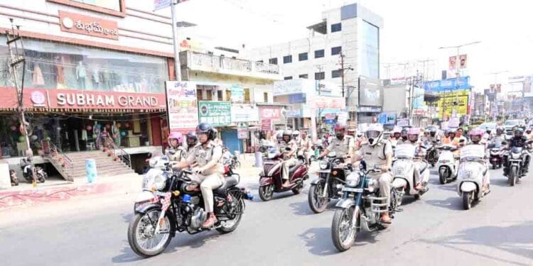 Eluru SP K. Pratap Shiva Kishore flagging off women safety motorcycle rally on International Women’s Day in Eluru