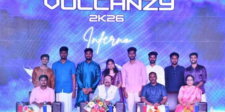 NIT AP In-charge Director Dr N.V. Ramana Rao lighting the lamp at Vulcanzy 2K26 fest in Tadepalligudem