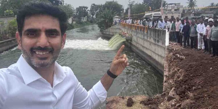 Nara Lokesh inaugurating the High-Level Canal Lift Irrigation Scheme at Pedavadlapudi in Mangalagiri constituency