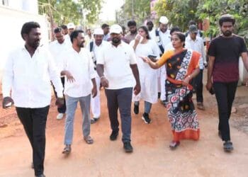 Mayor Sujatha inspecting development works in Nellore 53rd division