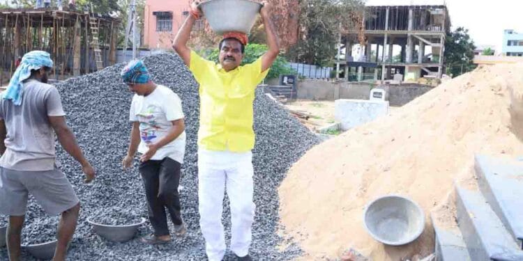 Nimmala Rama Naidu participating in shramdaan at Palakollu crematorium