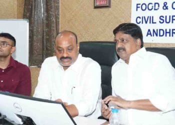 Ministers reviewing LPG supply in Andhra Pradesh during meeting at Civil Supplies Office Kanuru