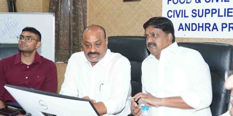 Ministers reviewing LPG supply in Andhra Pradesh during meeting at Civil Supplies Office Kanuru