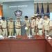 Prakasam SP V Harshavardhan Raju receiving ABCD Award for Best Crime Detection from DGP Harish Kumar Gupta