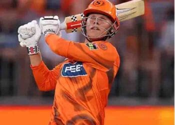 Punjab Kings batsman Cooper Connolly playing a shot against Gujarat Titans