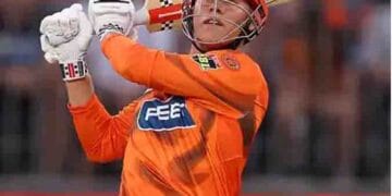 Punjab Kings batsman Cooper Connolly playing a shot against Gujarat Titans