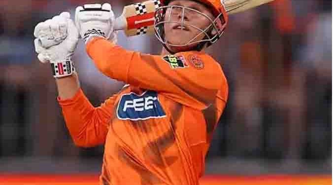 Punjab Kings batsman Cooper Connolly playing a shot against Gujarat Titans