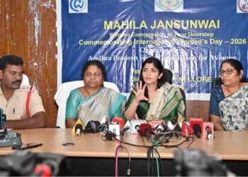 AP Women’s Commission Chairperson Rayapati Sailaja speaking at Mahila Jan Sunwai programme in Nellore