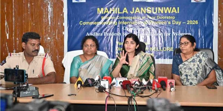AP Women’s Commission Chairperson Rayapati Sailaja speaking at Mahila Jan Sunwai programme in Nellore