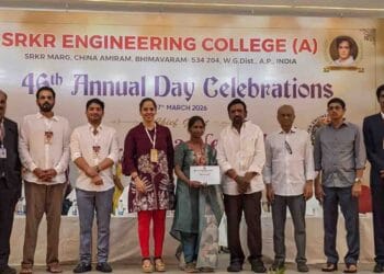 Saina Nehwal lighting the ceremonial lamp at the 46th Annual Day celebrations of SRKR Engineering College in Bhimavaram.